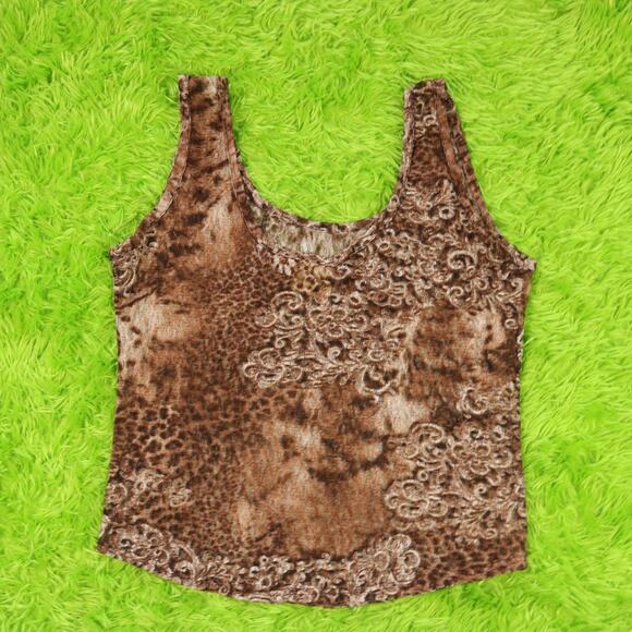 Y2k Sole' Brown Grunge Fairycore Lace Beaded Tank Top, L - Picture 2 of 4